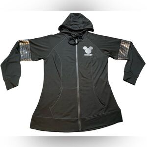 Disney Mickey Mouse women’s full Zip Hoodie Black Metallic Stripe Sleeve size 1X